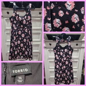 torrid Black Floral Skull Midi Dress with Pink Roses